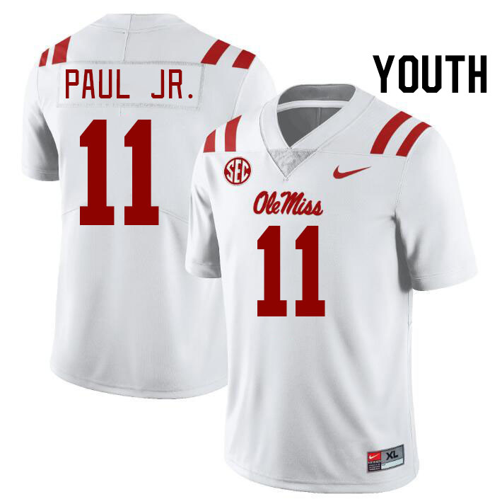 Youth #11 Chris Paul Jr. Ole Miss Rebels College Football Jerseys Stitched-White